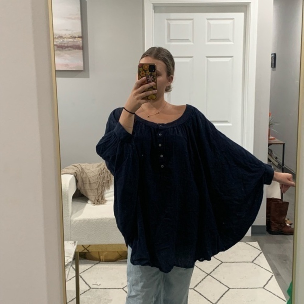 Mara Hoffman Swim Blouse Tunic Button Down in Navy